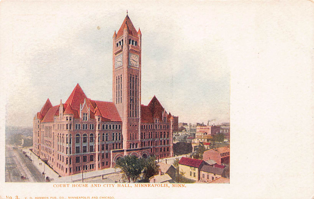 Court House and City Hall, Minneapolis, Minnesota, very early postcard, unused