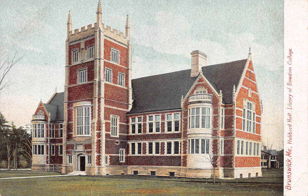 Hubbard Hall, Library of Bowdoin College, Brunswick, Maine, early postcard, unused