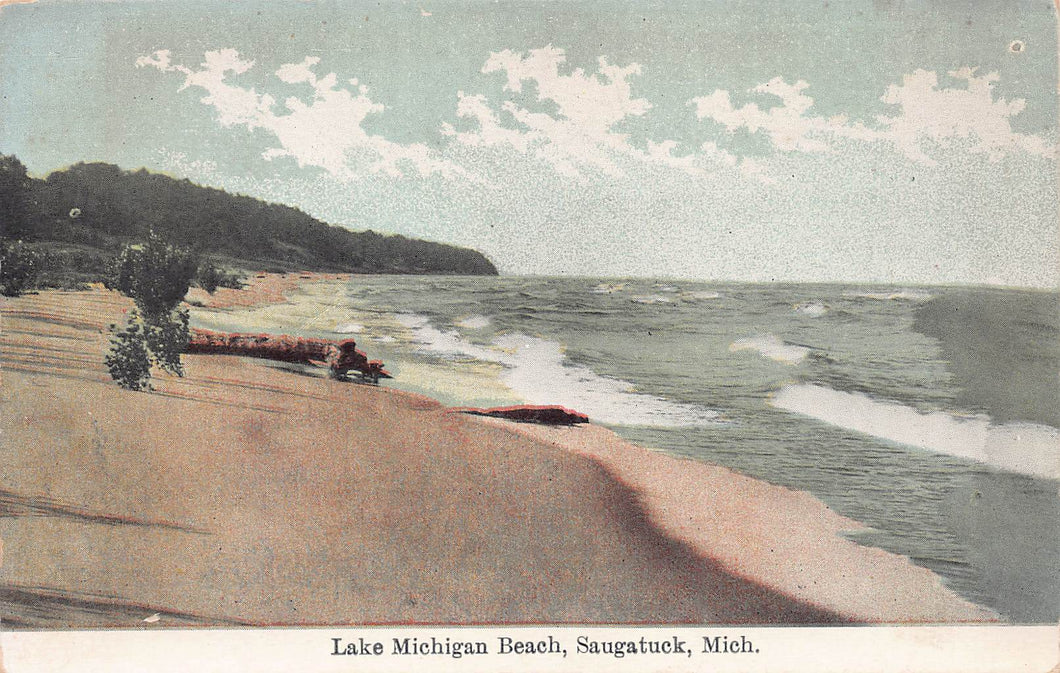 Lake Michigan Beach, Saugatuck, Michigan early postcard, unused
