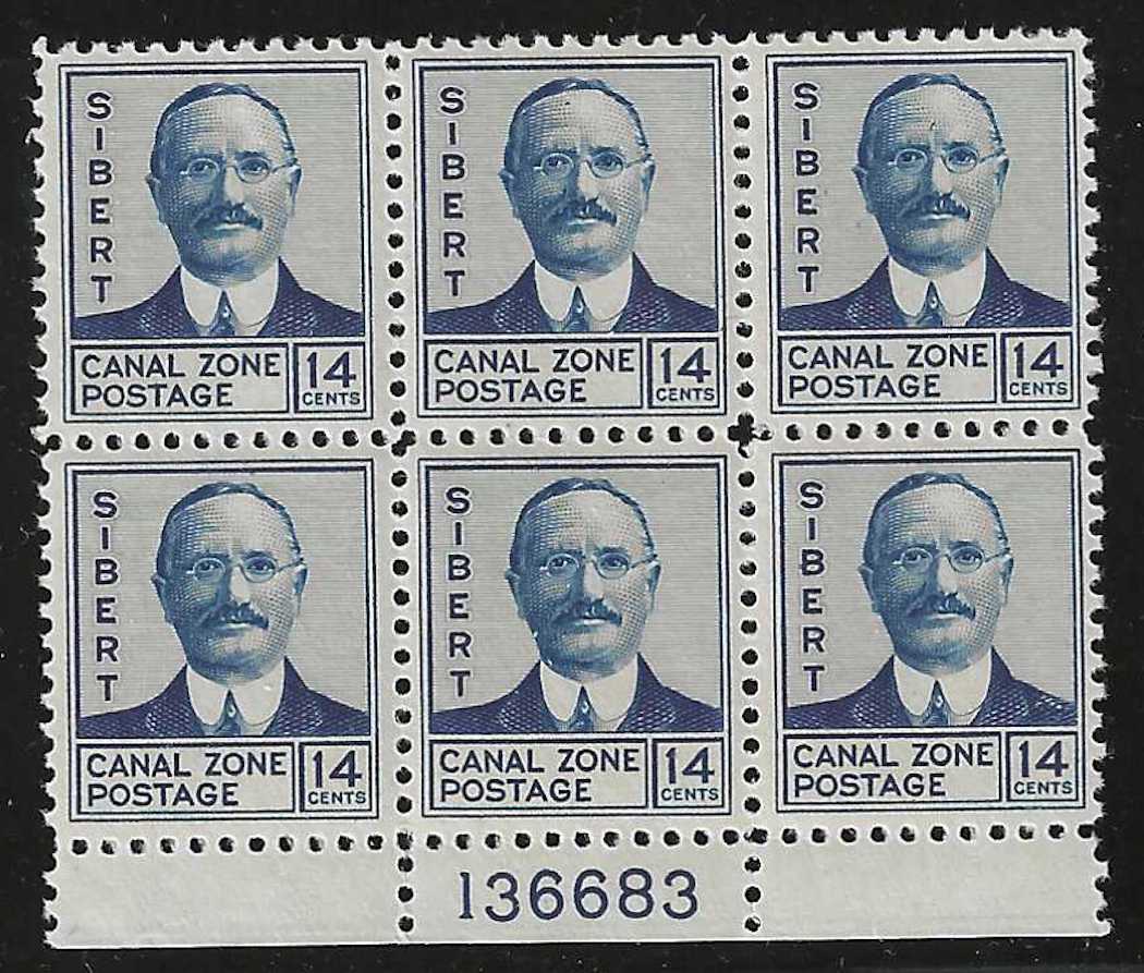 Canal Zone, 1937, Scott #110, 14c blue, Plate Block of 6, Mint, N.H., V.F.,