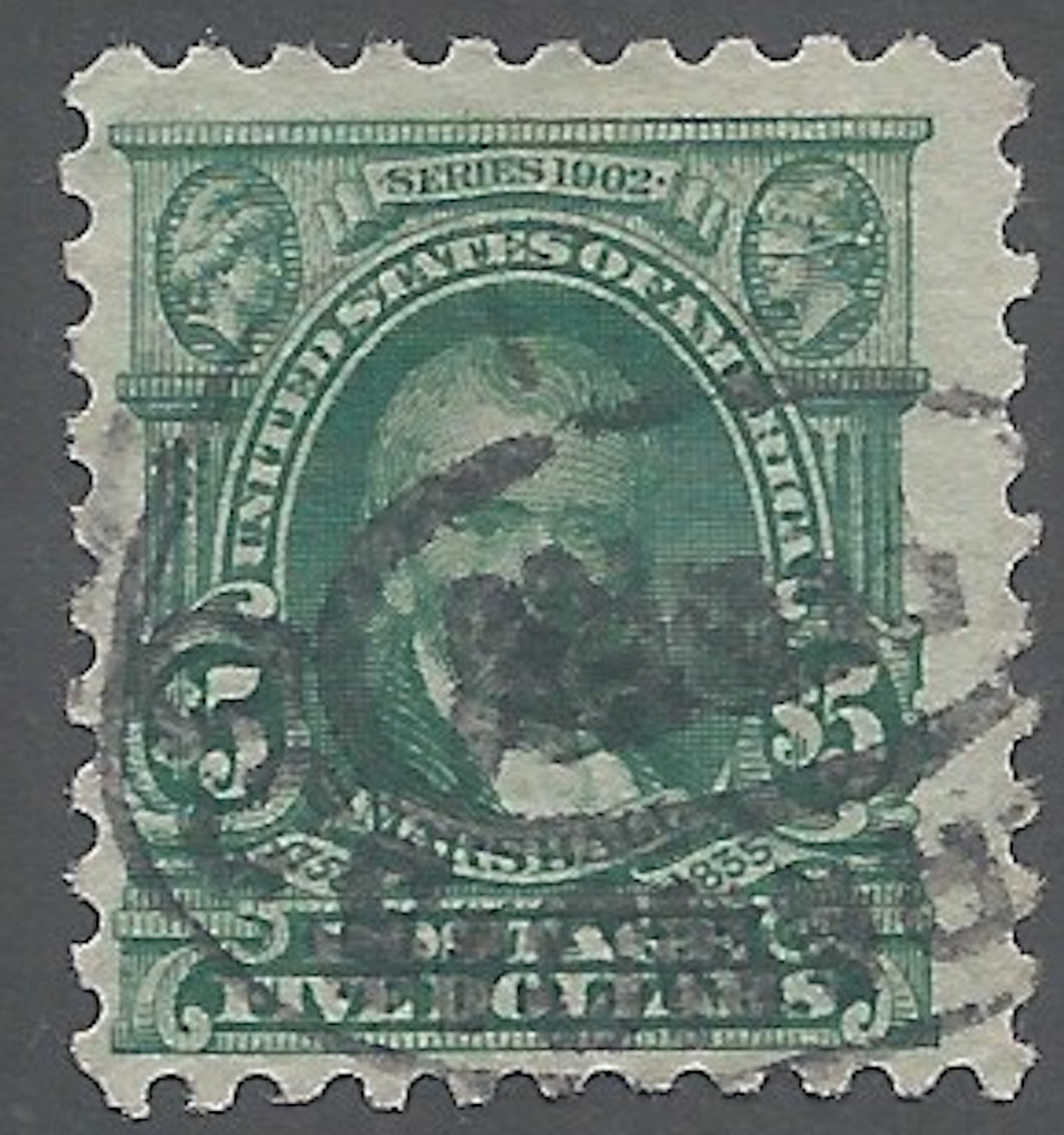 United States, 1917, Scott #480, $5.00 Marshall, Light Green, Used, F.-V.F.