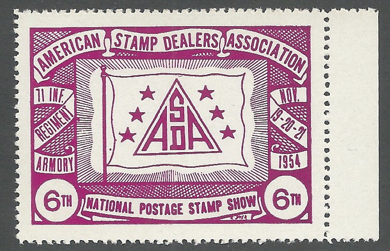 A.S.D.A., 1954 National Postage Stamp Show, Philatelic Exhibition, Manhattan, New York City, Poster Stamp